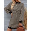 image:imageZESICA Womens 2026 Fall Mock Neck Mini Sweater Dress Pullover Knit DressesBrown