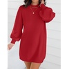 image:imageZESICA Womens 2026 Fall Mock Neck Mini Sweater Dress Pullover Knit DressesRed