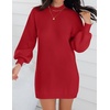 image:imageZESICA Womens 2026 Fall Mock Neck Mini Sweater Dress Pullover Knit DressesRed