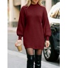 image:imageZESICA Womens 2026 Fall Mock Neck Mini Sweater Dress Pullover Knit DressesWine