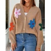 image:imageZESICA Womens 2026 Spring Floral Cardigan Sweaters Casual Long Sleeve Open Front Button Down V Neck Knit SweaterKhaki