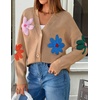 image:imageZESICA Womens 2026 Spring Floral Cardigan Sweaters Casual Long Sleeve Open Front Button Down V Neck Knit SweaterKhaki