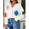 image:imageZESICA Womens 2026 Spring Floral Cardigan Sweaters Casual Long Sleeve Open Front Button Down V Neck Knit SweaterWhite