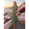 image:imageZESICA Womens 2026 Summer Casual Flutter Short Sleeve Smocked Midi DressArmy Green