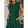 image:imageZESICA Womens 2026 Summer Casual Flutter Short Sleeve Smocked Midi DressDark Green