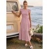 image:imageZESICA Womens 2026 Summer Casual Flutter Short Sleeve Smocked Midi DressDark Pink