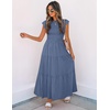 image:imageZESICA Womens 2026 Summer Casual Flutter Short Sleeve Smocked Midi DressDusty Blue