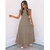 image:imageZESICA Womens 2026 Summer Casual Flutter Short Sleeve Smocked Midi DressLight Khaki