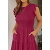 image:imageZESICA Womens 2026 Summer Casual Flutter Short Sleeve Smocked Midi DressPlum