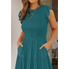 image:imageZESICA Womens 2026 Summer Casual Flutter Short Sleeve Smocked Midi DressTeal Green