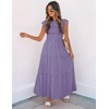 image:imageZESICA Womens 2026 Summer Casual Flutter Short Sleeve Smocked Midi DressViolet