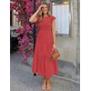 image:imageZESICA Womens 2026 Summer Casual Flutter Short Sleeve Smocked Midi DressWatermelonred