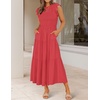 image:imageZESICA Womens 2026 Summer Casual Flutter Short Sleeve Smocked Midi DressWatermelonred