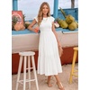 image:imageZESICA Womens 2026 Summer Casual Flutter Short Sleeve Smocked Midi DressWhite
