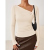 image:imageZESICA Womens Asymmetrical Long Sleeve Fall Shirt Going Out Top Work BlouseApricot