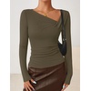 image:imageZESICA Womens Asymmetrical Long Sleeve Fall Shirt Going Out Top Work BlouseArmy Green