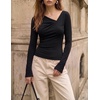 image:imageZESICA Womens Asymmetrical Long Sleeve Fall Shirt Going Out Top Work BlouseBlack