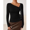 image:imageZESICA Womens Asymmetrical Long Sleeve Fall Shirt Going Out Top Work BlouseBlack