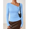 image:imageZESICA Womens Asymmetrical Long Sleeve Fall Shirt Going Out Top Work BlouseBlue