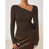 image:imageZESICA Womens Asymmetrical Long Sleeve Fall Shirt Going Out Top Work BlouseCoffee Brown
