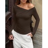 image:imageZESICA Womens Asymmetrical Long Sleeve Fall Shirt Going Out Top Work BlouseCoffee Brown
