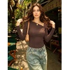 image:imageZESICA Womens Asymmetrical Long Sleeve Fall Shirt Going Out Top Work BlouseCoffee Brown