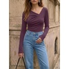 image:imageZESICA Womens Asymmetrical Long Sleeve Fall Shirt Going Out Top Work BlouseDark Purple
