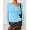 image:imageZESICA Womens Asymmetrical Long Sleeve Fall Shirt Going Out Top Work BlouseLight Blue