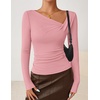 image:imageZESICA Womens Asymmetrical Long Sleeve Fall Shirt Going Out Top Work BlousePink