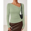 image:imageZESICA Womens Asymmetrical Long Sleeve Fall Shirt Going Out Top Work BlouseSage