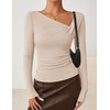 image:imageZESICA Womens Asymmetrical Long Sleeve Fall Shirt Going Out Top Work BlouseSand