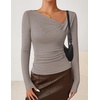 image:imageZESICA Womens Asymmetrical Long Sleeve Fall Shirt Going Out Top Work BlouseTaupe