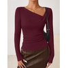 image:imageZESICA Womens Asymmetrical Long Sleeve Fall Shirt Going Out Top Work BlouseWine Red