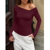 image:imageZESICA Womens Asymmetrical Long Sleeve Fall Shirt Going Out Top Work BlouseWine Red