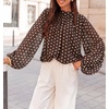 image:imageZESICA Womens Dressy Casual Blouses Fall Long Sleeve Chiffon TopsBrown