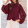 image:imageZESICA Womens Dressy Casual Blouses Fall Long Sleeve Chiffon TopsBurgundy