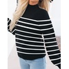 image:imageZESICA Womens Fall Fashion Turtleneck Long Sleeve Knit Oversized SweatersBlackstripe
