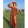 image:imageZESICA Womens Fall Long Sleeve Boho Off Shoulder Maxi DressesCaramel
