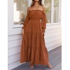 image:imageZESICA Womens Fall Long Sleeve Boho Off Shoulder Maxi DressesCaramel