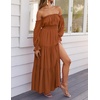 image:imageZESICA Womens Fall Long Sleeve Boho Off Shoulder Maxi DressesCaramel