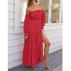 image:imageZESICA Womens Fall Long Sleeve Boho Off Shoulder Maxi DressesCherry