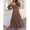 image:imageZESICA Womens Fall Long Sleeve Boho Off Shoulder Maxi DressesCoffee