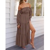 image:imageZESICA Womens Fall Long Sleeve Boho Off Shoulder Maxi DressesCoffee