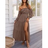 image:imageZESICA Womens Fall Long Sleeve Boho Off Shoulder Maxi DressesCoffee