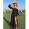 image:imageZESICA Womens Fall Long Sleeve Boho Off Shoulder Maxi DressesDark Black