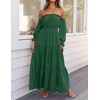 image:imageZESICA Womens Fall Long Sleeve Boho Off Shoulder Maxi DressesDark Green