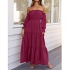 image:imageZESICA Womens Fall Long Sleeve Boho Off Shoulder Maxi DressesFuchsia
