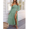 image:imageZESICA Womens Fall Long Sleeve Boho Off Shoulder Maxi DressesGreen