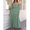 image:imageZESICA Womens Fall Long Sleeve Boho Off Shoulder Maxi DressesGreen