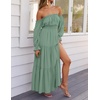 image:imageZESICA Womens Fall Long Sleeve Boho Off Shoulder Maxi DressesGreen